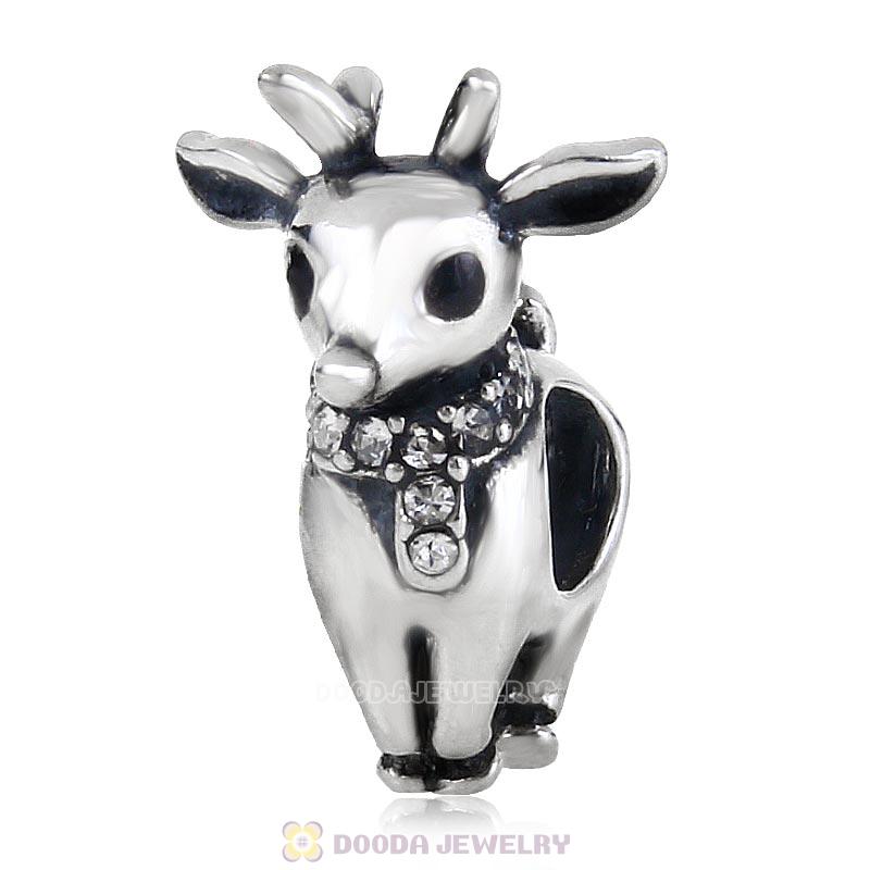 Antique Sterling Silver Reindeer Bead with Clear Australian Crystal