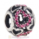Sterling Silver love Hearts Charm with Rose Heart Austrian Crystal
