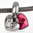 Authentic Sterling Silver Me and You Red Enamel Heart Dangle Charms with Clear Stone