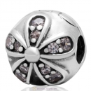 European 925 Sterling Silver Dazzling Daisies with Clear CZ Clip Charm Bead