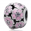 925 Sterling Silver Primrose Meadow with Pink Enamel White CZ Charm Bead
