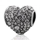 Sterling Silver Clear Pave Heart Charm With Sparkling Clear Austrian Crystal