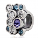 European Sterling Silver Charm Bead with Pave Multicolor Austrian Crystal