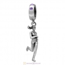 Sterling Silver Lady Runner Dangling Bead with Violet Austrian Crystal
