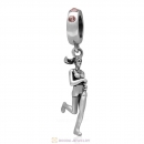 Sterling Silver Lady Runner Dangling Bead with Light Peach Austrian Crystal