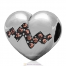 Sterling Silver My Heart Beats Faster For You Bead with Light Peach Australian Crystal