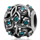 European Style Sterling Silver Blue Zircon Austrian Crystal Bead