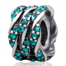 European Antique Sterling Silver Charm Bead with Pave Blue Zircon Australian Crystal