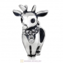 Antique Sterling Silver Reindeer Bead with Clear Australian Crystal