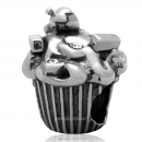 925 Sterling Silver Sweet Fruit Cupcake Charm Bead with Clear Australian Crystal