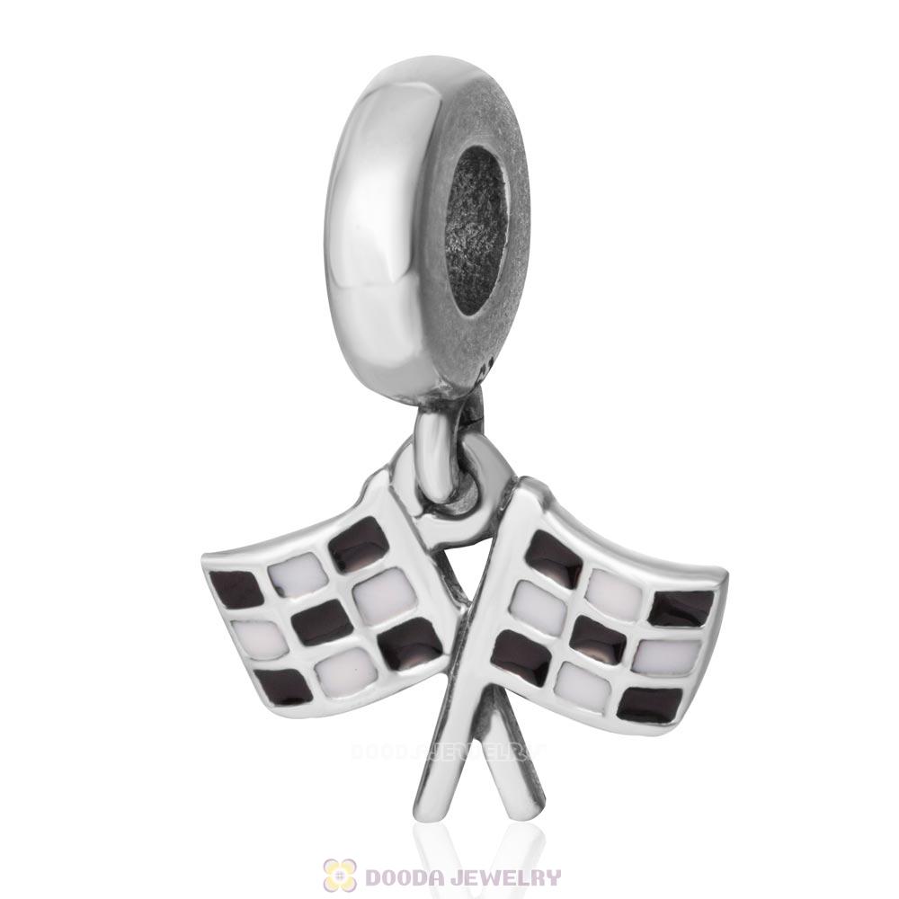 Finish Line Racing Dangle Enamel Bead 925 Sterling Silver