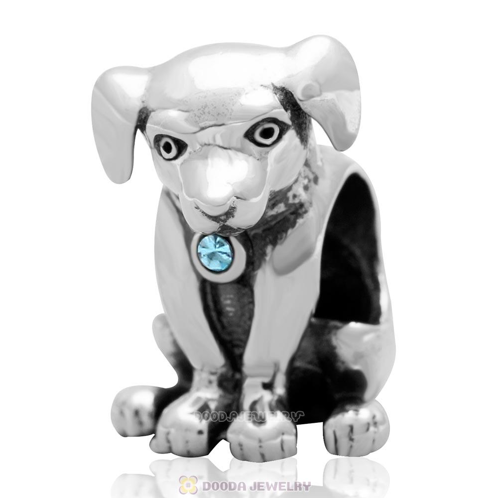 Dog Keep Home Charm 925 Sterling Silver Aquamarine Australian Crystal Initial