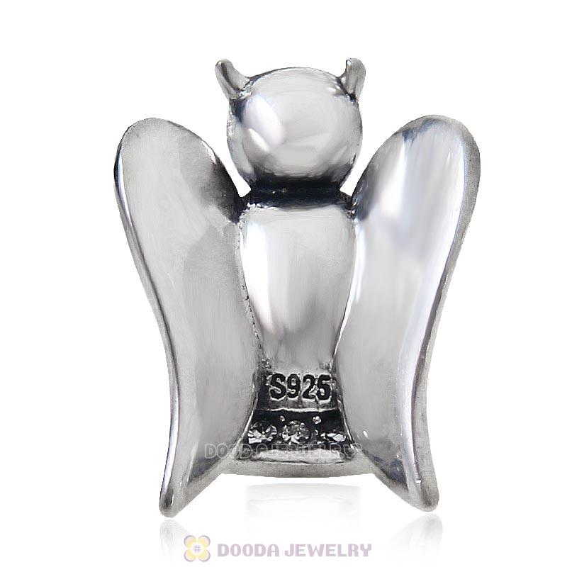 Sterling Silver European Charm Loving Angel Bead with Lt Siam Crystal