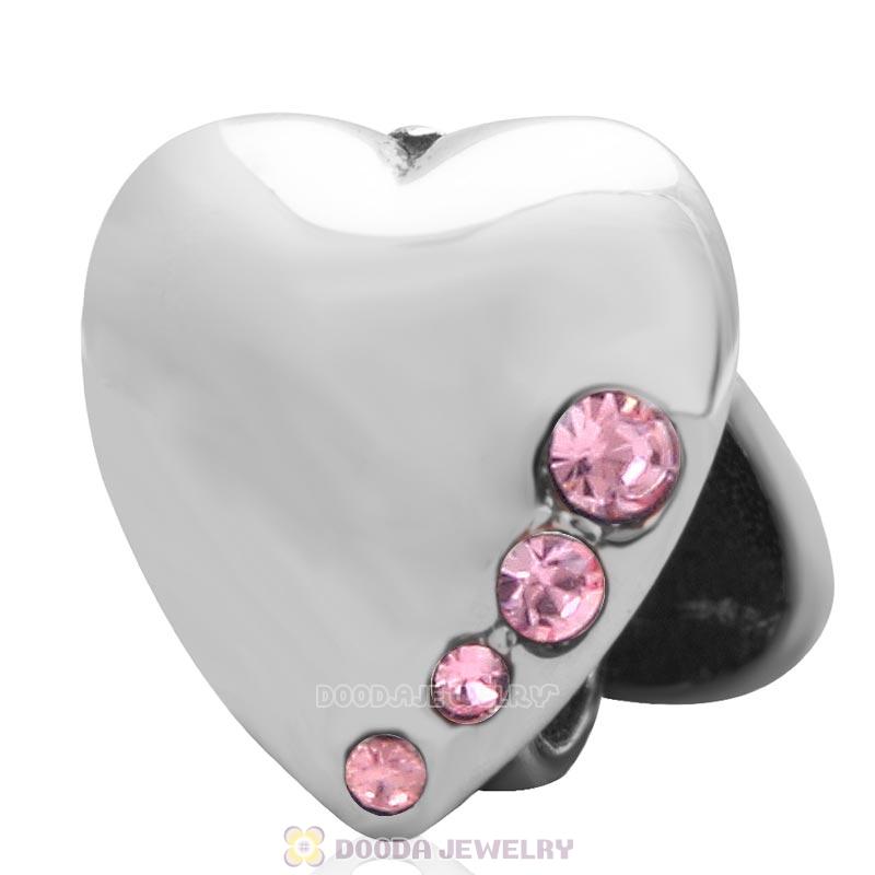 Heart to Heart Charm 925 Sterling Silver with Lt Rose Australian Crystal