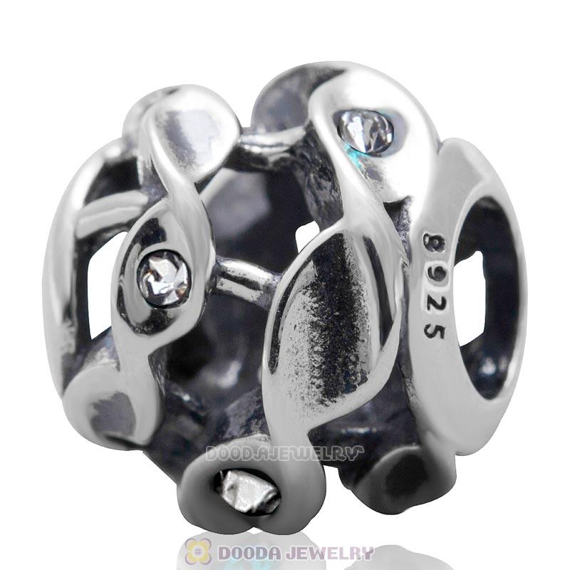 925 Sterling Silver Twist Charm Bead with Clear Australian Crystal