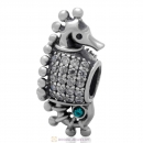 Sterling Silver CZ Pave Tropical Seahorse Bead with Blue Zircon Austrian Crystal