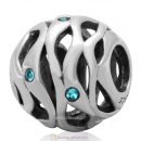 European Style Sterling Silver Openwork Wave Charm Bead with Blue Zircon Australian Crystal