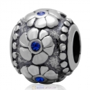 European Style Flower Charm Antique Sterling Silver with Sapphire Australian Crystal