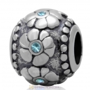 European Style Flower Charm Antique Sterling Silver with Aquamarine Australian Crystal