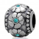 European Style Flower Charm Antique Sterling Silver with Blue Zircon Australian Crystal