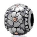 European Style Flower Charm Antique Sterling Silver with Light Peach Australian Crystal