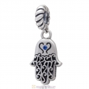 Religion Faith Hamsa Dangle Charm 925 Sterling Silver with Sapphire Crystal