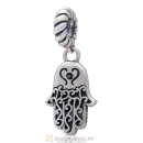 Religion Faith Hamsa Dangle Charm 925 Sterling Silver with Jet Crystal