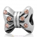 925 Sterling Silver Minnie Bow knot Charm Bead with Light Peach Crystal