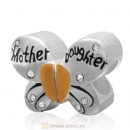 1 Pair Sterling Silver Gold Plated Mother Daughter Butterfly Bead with Clear Austrian Crystal
