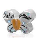 1 Pair Sterling Silver Gold Plated Mother Daughter Butterfly Bead with Aquamarine Austrian Crystal