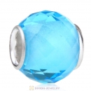 European Style Petite Facets with Aquamarine Quartz Glass Beads with Sterling Silver Single Core