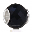 European Style Petite Facets with Jet Quartz Glass Beads with Sterling Silver Single Core