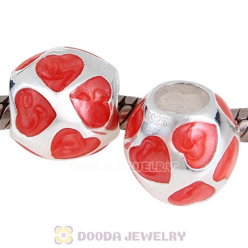Enamel Orange Heart 925 Sterling Silver European Charm Bead