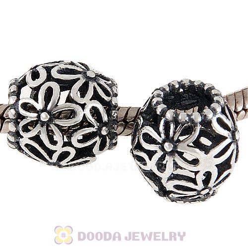 Antique Sterling Silver Openwork Wild Flower Walk Bead 