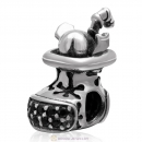 925 Sterling Silver Christmas Boot Charm Bead with Black CZ Stone