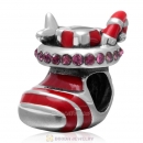 Christmas Stocking Charm Sterling Silver Red Enamel Bead with Amethyst Australian Crystal