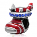 Christmas Stocking Charm Sterling Silver Red Enamel Bead with Sapphire Australian Crystal