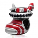 Christmas Stocking Charm Sterling Silver Red Enamel Bead with Jet Australian Crystal