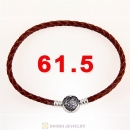 61.5cm Brown Braided Leather Triple Bracelet Silver Love of My Life Clip with Heart White CZ Stone