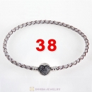 38cm White Braided Leather Double Bracelet Silver Love of My Life Clip with Heart White CZ Stone