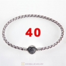 40cm White Braided Leather Double Bracelet Silver Love of My Life Clip with Heart White CZ Stone
