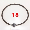18cm Grey Braided Leather Bracelet 925 Silver Love of My Life Round Clip with Heart White CZ Stone