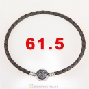 61.5cm Grey Braided Leather Triple Bracelet Silver Love of My Life Clip with Heart White CZ Stone
