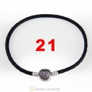 21cm Black Braided Leather Bracelet 925 Silver Love of My Life Round Clip with Heart Pink CZ Stone
