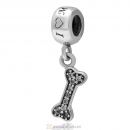 Handmade 925 Sterling Silver I Love My Dog Bone with Clear Zircon Stone Charm