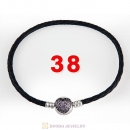 38cm Black Braided Leather Double Bracelet Silver Love of My Life Clip with Heart Pink CZ Stone