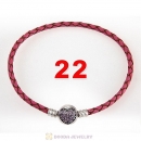22cm Pink Braided Leather Bracelet 925 Silver Love of My Life Round Clip with Heart Pink CZ Stone