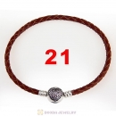 21cm Brown Braided Leather Bracelet 925 Silver Love of My Life Round Clip with Heart Pink CZ Stone