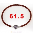 61.5cm Brown Braided Leather Triple Bracelet Silver Love of My Life Clip with Heart Pink CZ Stone