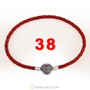 38cm Red Braided Leather Double Bracelet Silver Love of My Life Clip with Heart Pink CZ Stone